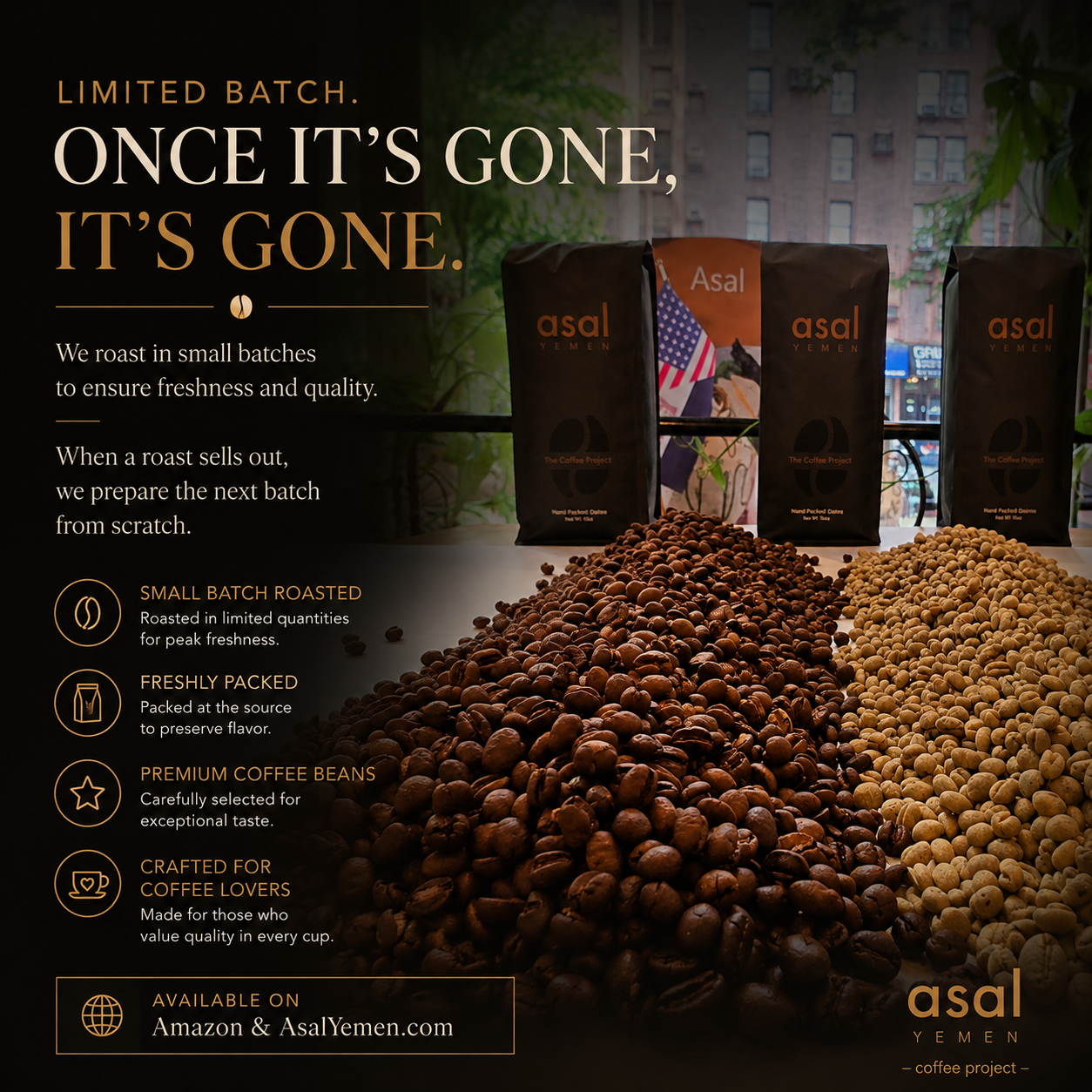 Yemeni Peaberry Coffee 14 oz – Single Origin Premium Arabica Coffee Beans | Asal Yemen